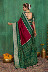 Maroon Velvet Tusser Silk  Solid Saree